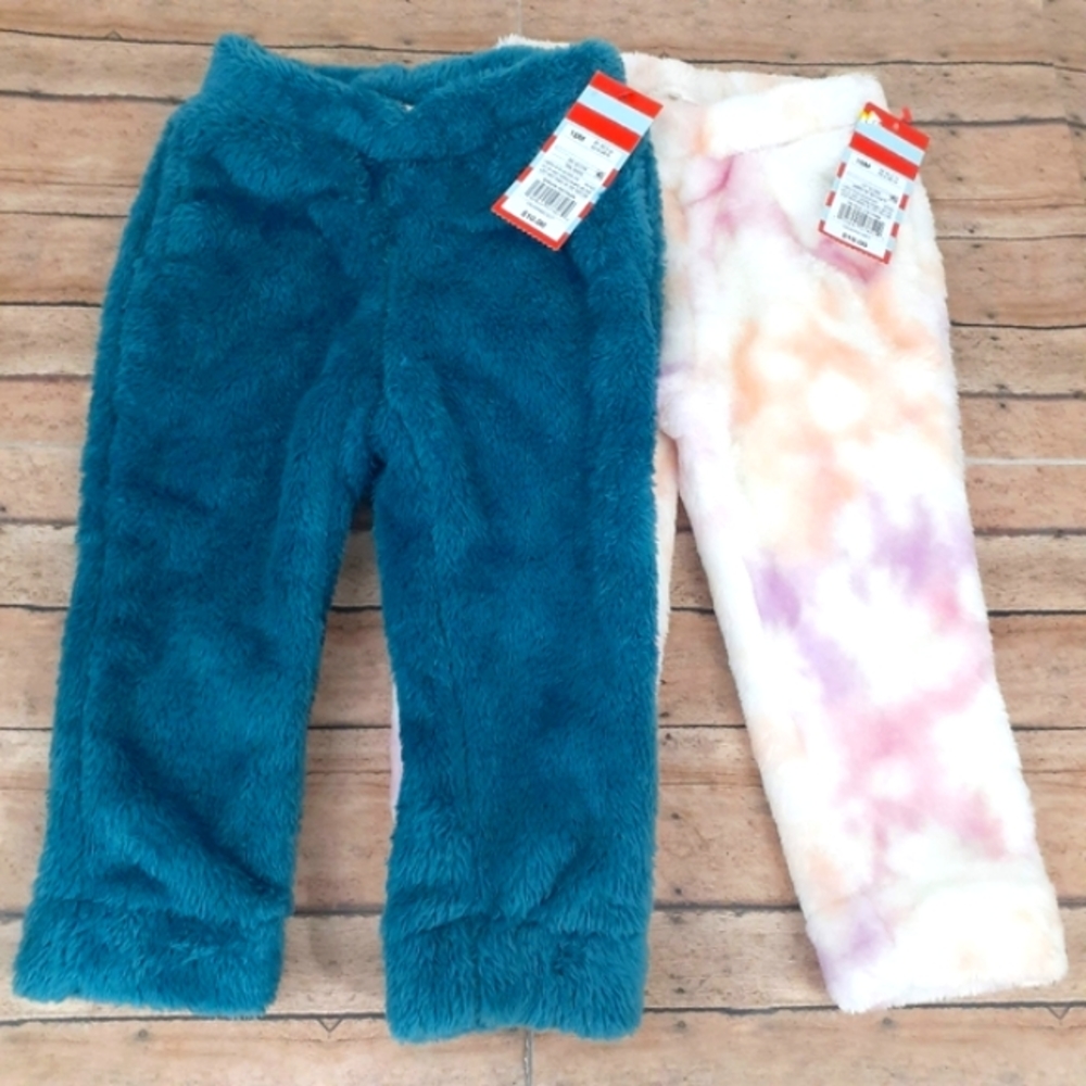 Lot of 2 Cat & Jack Girls Toddler Teal/Multi-colored Sherpa Jogger Pants Size18M